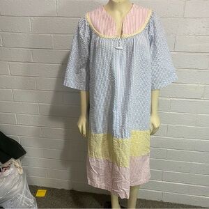 Vintage Vandemere Pastel Gingham Nightgown Dress Midi ColorBlock Plaid Zip Front